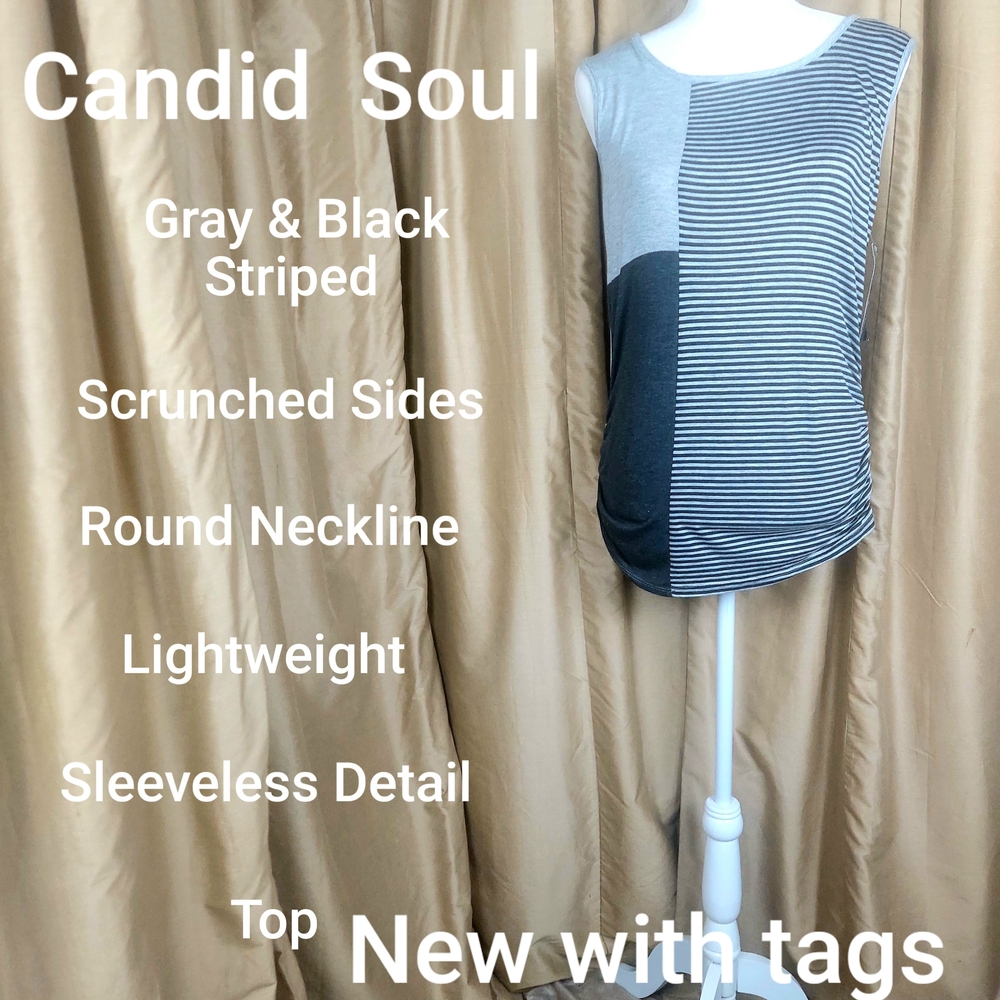 Candid Soul Gray and Black Striped Sleeveless Top Size L